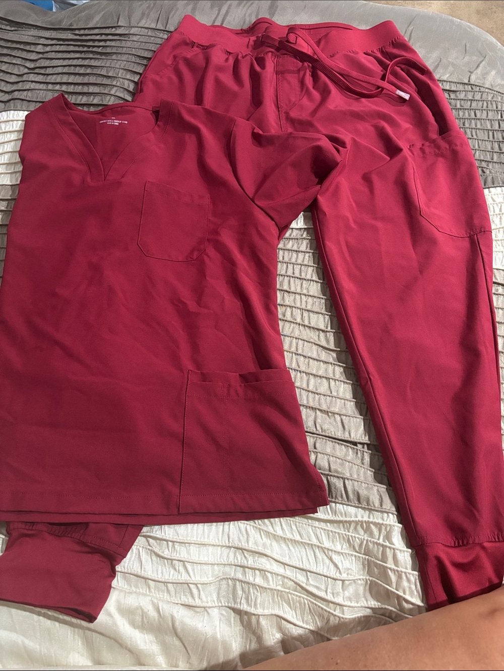 Women's Wine Red Scrub Set. Track Jogger Pants and Shirt